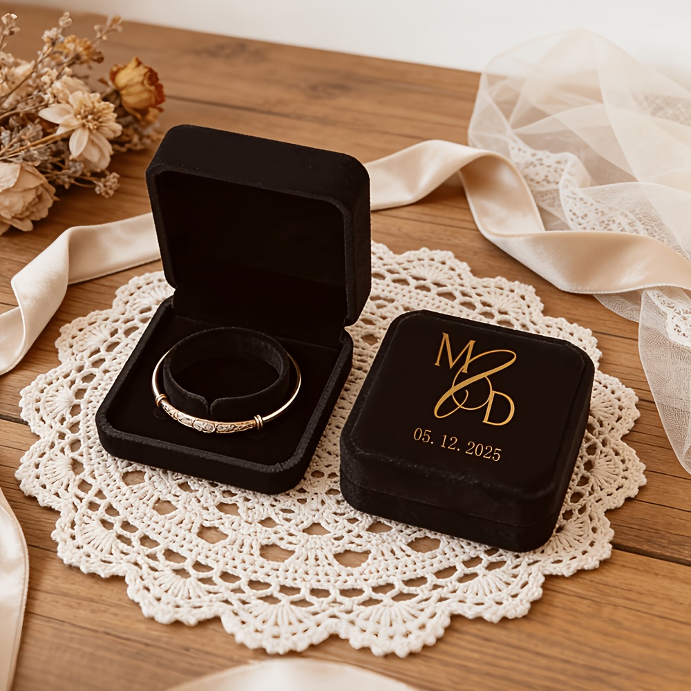 Personalized Velvet Bracelet Necklace Box, Custom Name Gift